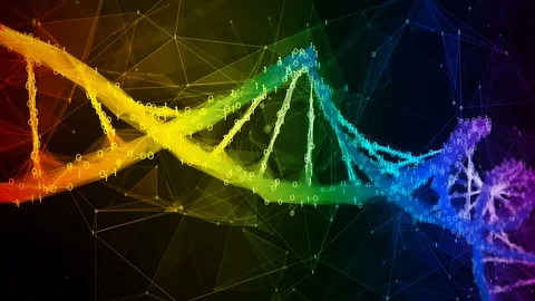 Iridescent rainbow binary polygon Digital DNA molecule colorful Loop Background Stock Footage 115532355