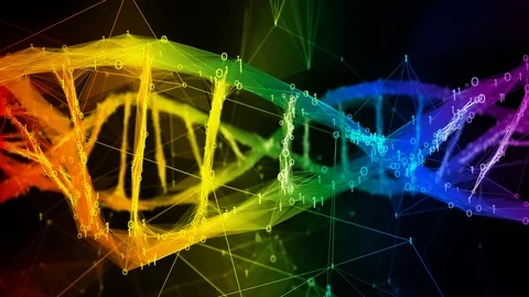 Iridescent rainbow binary polygon Digital DNA molecule colorful Loop Background Stock Footage 115536961