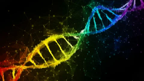 Iridescent rainbow binary polygon Digital DNA molecule colorful Loop Background Stock Footage 115537235