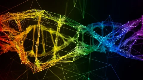 Iridescent rainbow Digital Plexus DNA molecule strand colorful Loop Background Stock Footage 108887065