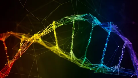 Iridescent rainbow Digital Plexus DNA molecule strand colorful Loop Background Stock Footage 108887167