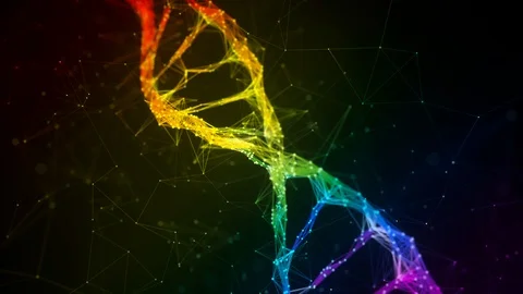 Iridescent rainbow Digital Plexus DNA molecule strand colorful Loop Background Stock Footage 108888281