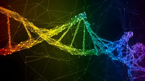 Iridescent rainbow Digital Plexus DNA molecule strand colorful Loop Background Stock Footage 108889034