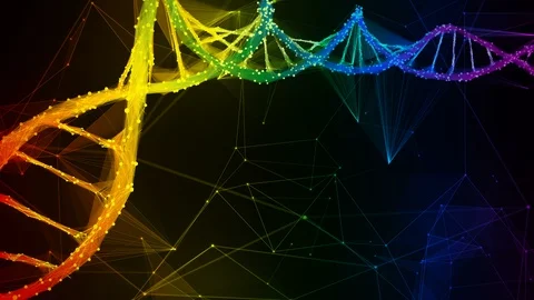 Iridescent rainbow Digital polygon DNA molecule strand colorful Loop Background Stock Footage 113346946