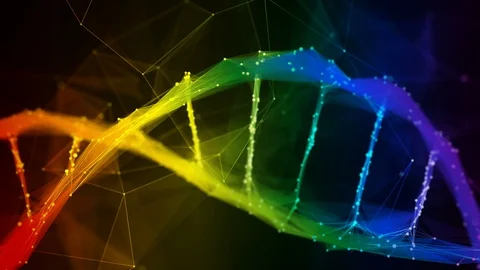 Iridescent rainbow Digital polygon DNA molecule strand colorful Loop Background Stock Footage 113350637