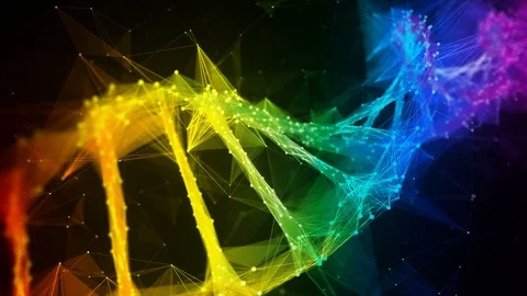 Iridescent rainbow Digital polygon DNA molecule strand colorful Loop Background Stock Footage 113351049