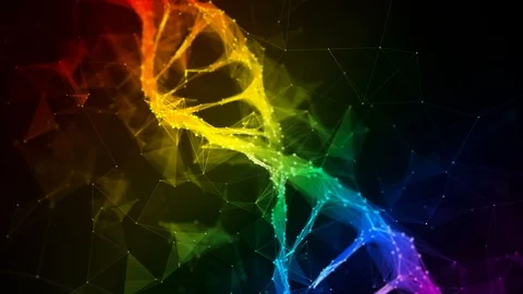 Iridescent rainbow Digital polygon DNA molecule strand colorful Loop Background Stock Footage 113351155