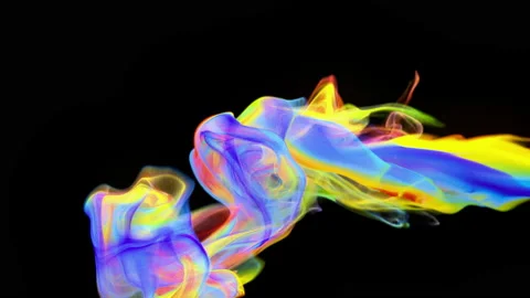 Iridescent rainbow paint ink drops in water inky cloud swirling smoke alpha Stock Footage 155348747