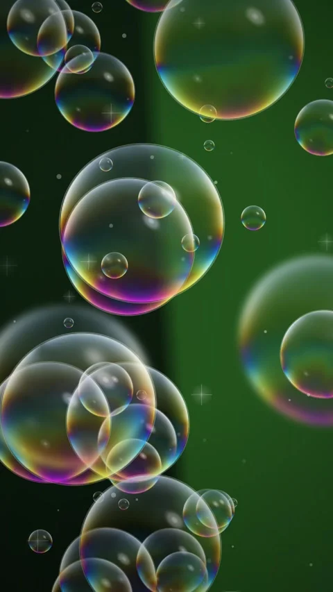 Iridescent Rainbow Soap Bubbles Floating Upwards Stock Footage 345120718