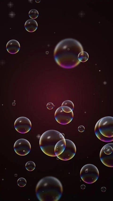 Iridescent Rainbow Soap Bubbles Floating on Dark Crimson Stock Footage 345297259