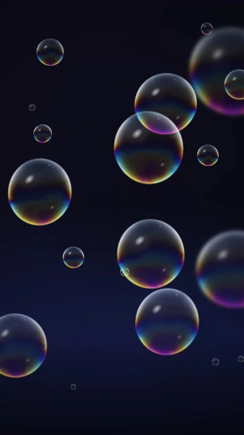 Iridescent Rainbow Soap Bubbles Floating on Dark Indigo Stock Footage 345297270
