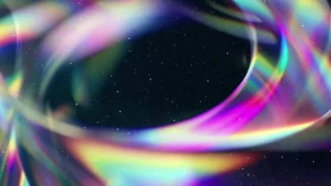 Iridescent Rainbow Vortex Swirling Around Dark Starry Void Stock Footage 343635689