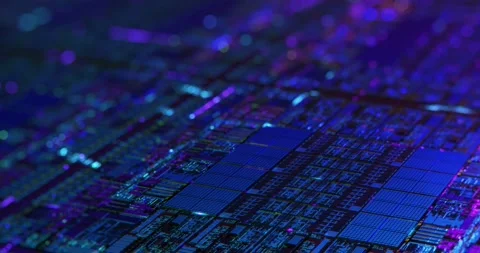 Iridescent Silicon Microchip Computer Wafer. Stock Footage 149107415