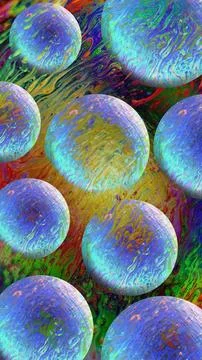 Iridescent soap bubbles on colorful psychedelic background Illustrazione stock