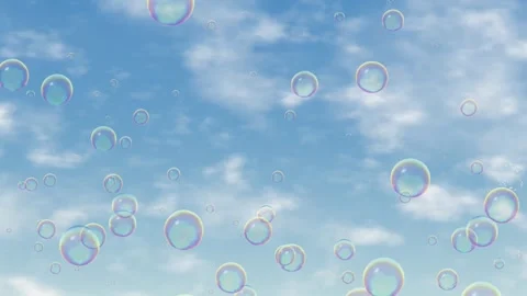 Iridescent Soap Bubbles Drifting Across Cloudy Blue Sky Animation Loop Stock Footage 345120874