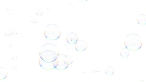 Iridescent Soap Bubbles Floating on Blank White Background Loop Stock Footage 345197609
