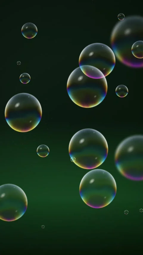Iridescent Soap Bubbles Floating on Dark Emerald Green Background Stock Footage 345317242