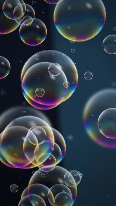 Iridescent Soap Bubbles Floating on Dark Azure Background Animation Loop Stock Footage 345800264