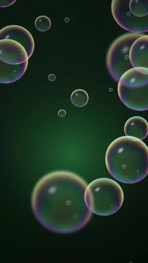 Iridescent Soap Bubbles Floating on Dark Emerald Green Background Stock-Footage 346113663