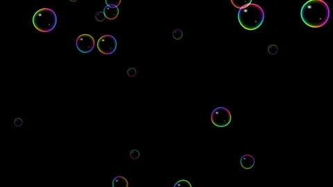 Iridescent soap bubbles floating upward on black, overlay, 4K seamless loop Видео 347569797