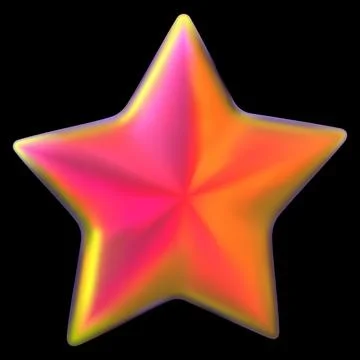 Iridescent star realistic 3D vector design, cyber red orange space galaxy emoji Stock Illustration