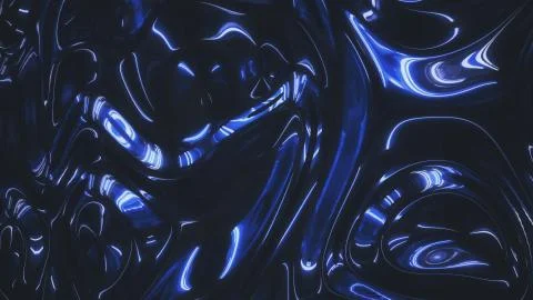 Iridescent texture of wavy vibrant surface with moving ripples. Blue, azure and Stock Illustration