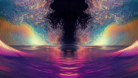 Iridescent Trippy Waves Shifting morphing rainbow oil slick colors holographic Stock Footage 232639515