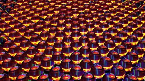 Iridescent waves spheres Endless rows 3d render balls in futuristic digita... Fotos de archivo