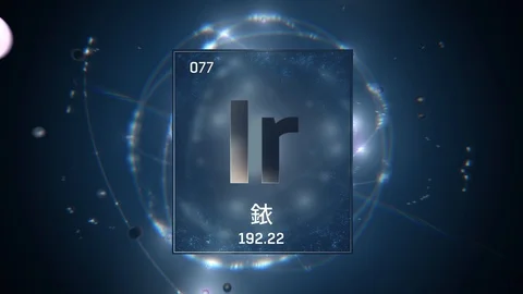 Iridium as Element 77 of the Periodic Table 3D illustration on blue background Stock Footage 126454423