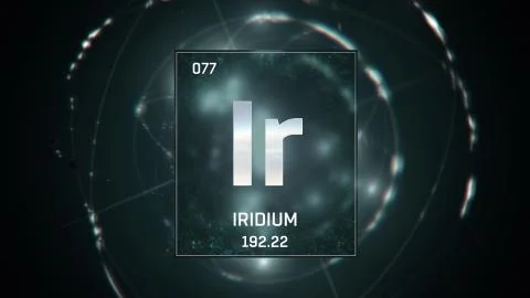 Iridium as Element 77 of the Periodic Table 3D illustration on green background Stock Illustration