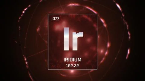 Iridium as Element 77 of the Periodic Table 3D illustration on red background Stock Illustration
