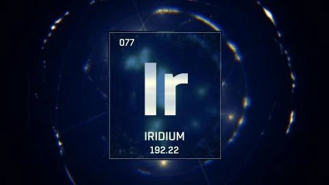 Iridium as Element 77 of the Periodic Table 3D illustration on blue background Stock Illustration