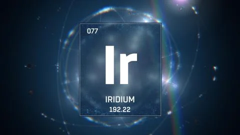 Iridium as Element 77 of the Periodic Table 3D illustration on blue background Stock Illustration