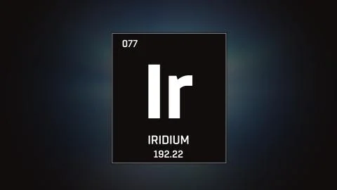 Iridium as Element 77 of the Periodic Table 3D illustration on grey background Stock Illustration