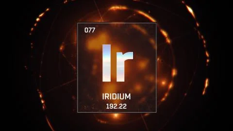 Iridium as Element 77 of the Periodic Table 3D illustration on orange background Stock Illustration
