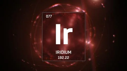 Iridium as Element 77 of the Periodic Table 3D illustration on red background Stock Illustration