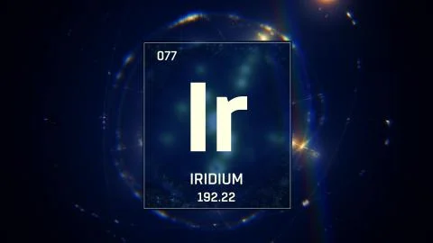 Iridium as Element 77 of the Periodic Table 3D illustration on blue background Stock Illustration