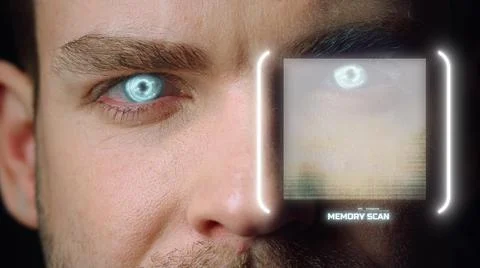 Iris face technology scan person eye research memories with biometrics closeup Foto stock