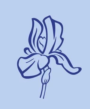 Iris flower - coloring book. stylized iris flower - linear logo, illustration Stock Illustration