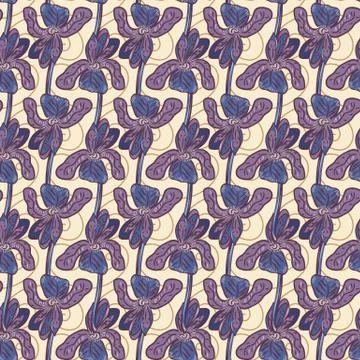 Iris flowers botanical seamless vector pattern Stock Illustration