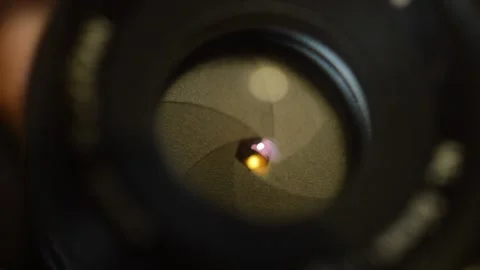 Iris lens. f-stop iris aperture on the camera lens for photography. Video stock 233888552