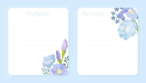 Iris Purple Flower Notes Card Design Vector Template Illustrazione stock