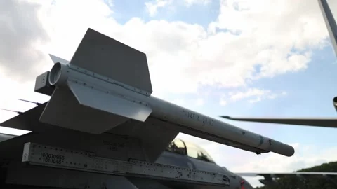 IRIS T air to air missile mounted beneath the wing of a military fighter jet Stock Footage 346451787