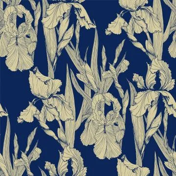 Irises flowers vector seamless pattern Stock Illustration