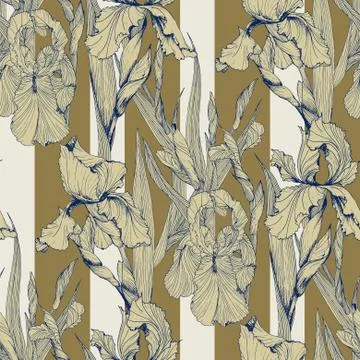 Irises flowers vector seamless pattern Stock Illustration