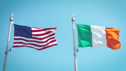 Irish and American Flags (Slow Motion) Stock Footage 133466966