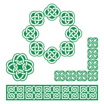 Irish Celtic green design - patterns, knots and braids 스톡 일러스트