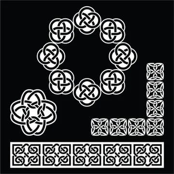 Irish Celtic patterns, knots and braids on black Stock Illustration