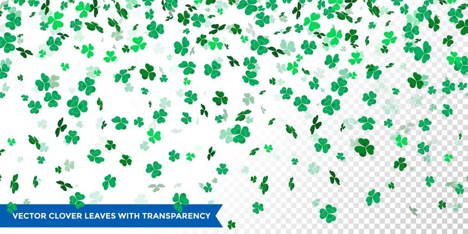 Irish clover leaves pattern for Saint Patrick Day shamrock on transparent vec Stock Illustration