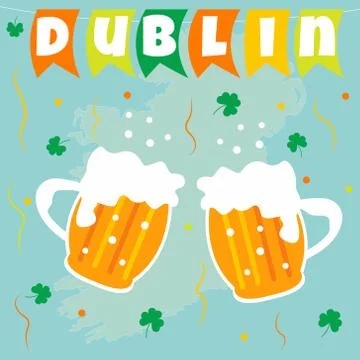 Irish concept celebration background. Flags, beer and shamrock. Perfect for S Stock Illustration
